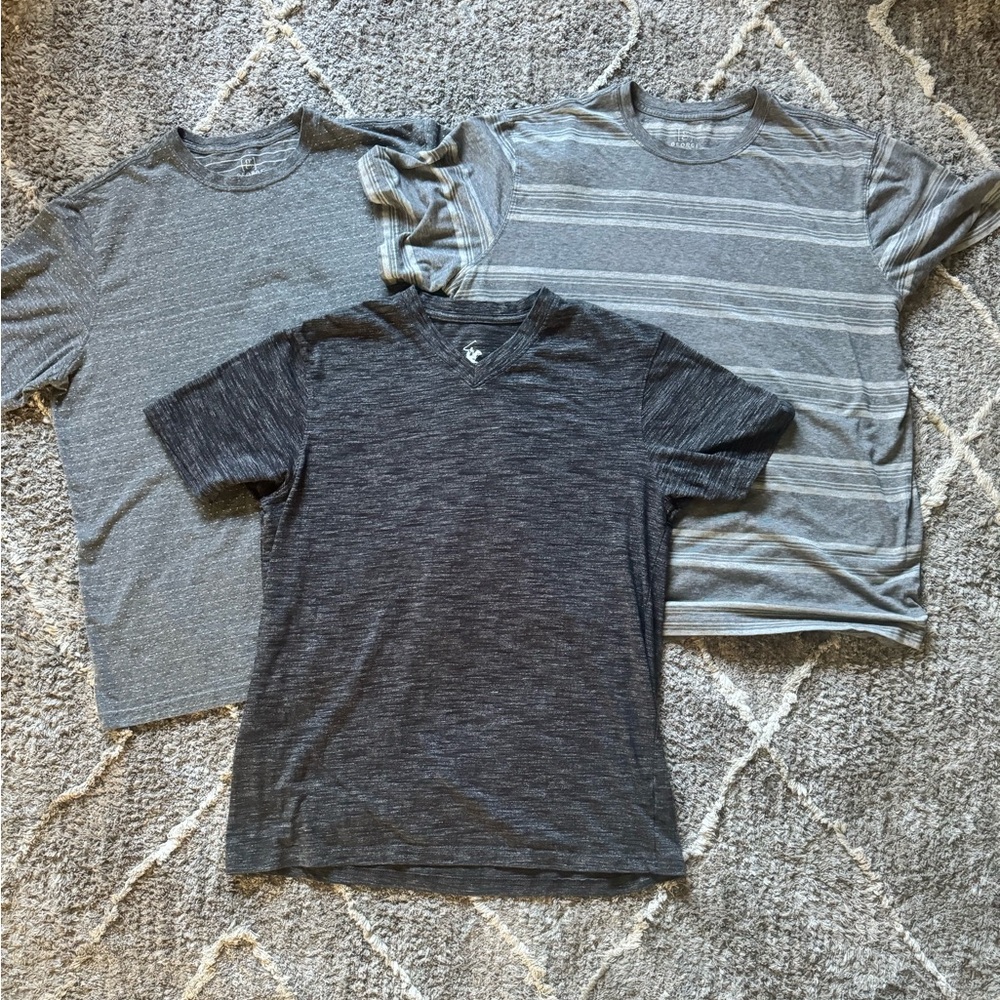 Beverly Hills Polo Club Dark Gray and 2 Striped Gray George T-Shirt Bundle